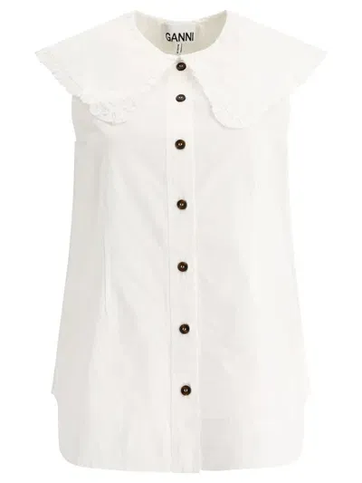 Ganni Poplin Blouse In White