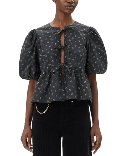 Ganni Printed Peplum Blouse In Phantom