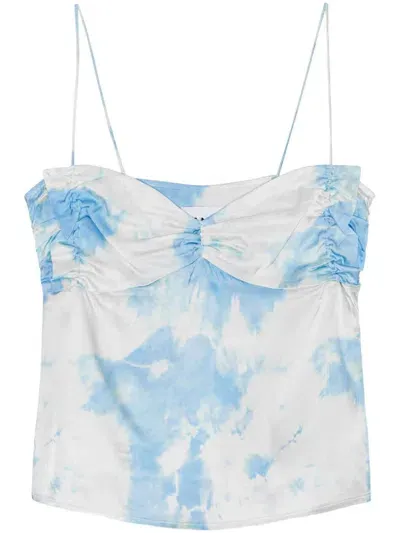 Ganni Tie-dye Satin Top In Beige