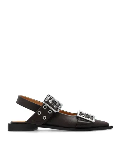 Ganni Pumps With Buckle In Brown