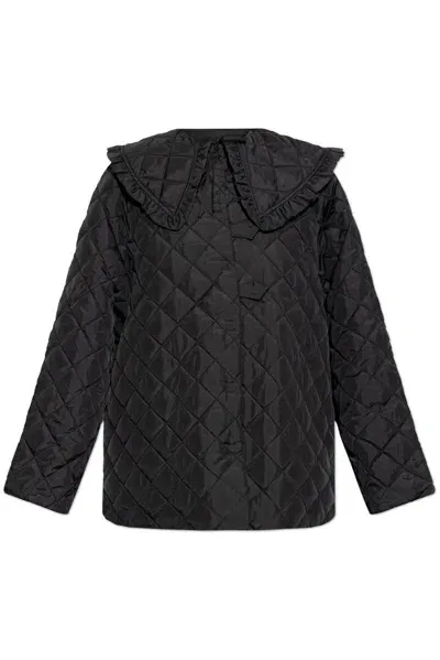 Ganni Quilted Jacket With Wide Collar In Black