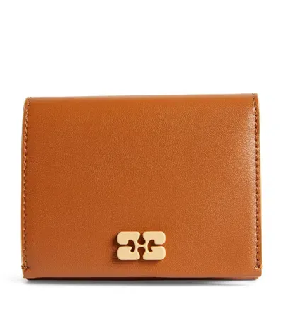 Ganni Recycled Leather Bou Trifold Wallet In Brown