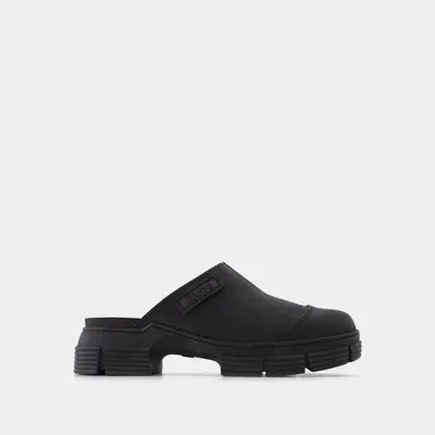 Ganni Recycled Rubber Retro Mules In Black