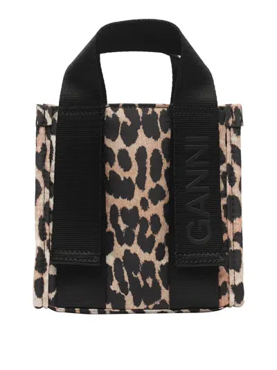 Ganni Recycled Tech Mini Tote Leo Print In Beige