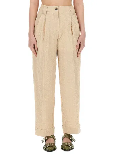 Ganni Regular Fit Pants In Beige