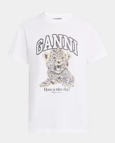 Ganni Relaxed Leopard Logo T-shirt In Multicolour