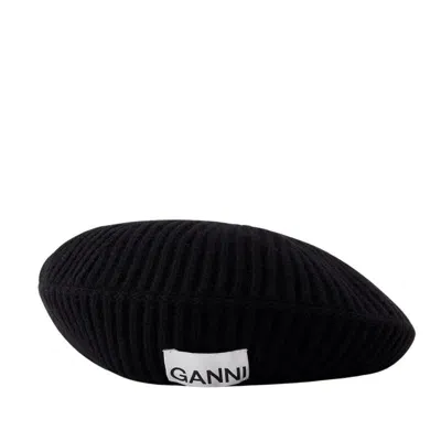 Ganni Rib Beret Hut -  - Wolle - Schwarz In Black