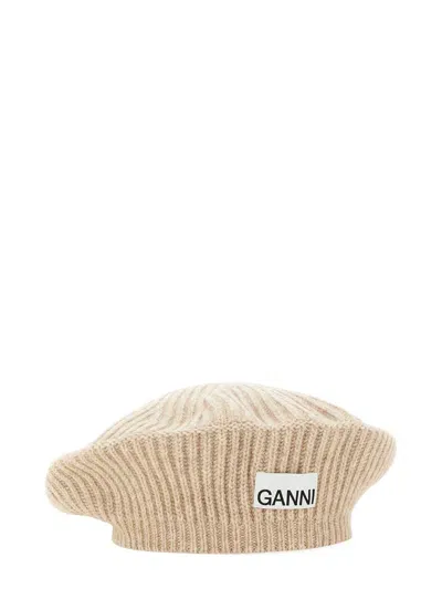 Ganni Ribbed Knit Beanie In Beige