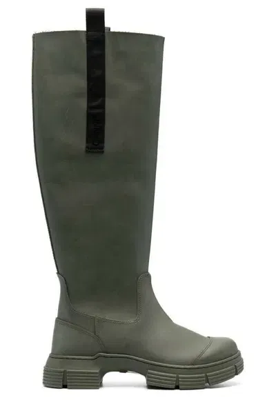 Ganni Round Toe Knee In Green