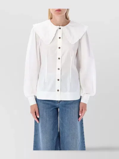 Ganni Ruffled Collar Blouse Featuring Pleats In White