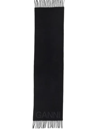 Ganni Scarf With Logo In Black