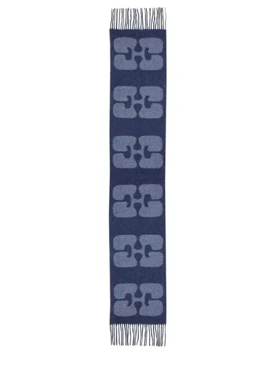 Ganni Scarf With Logo In Blue