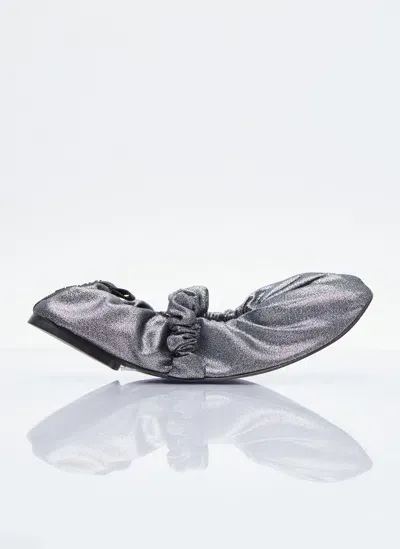 Ganni Scrunchie Ballerina Flats In Silver