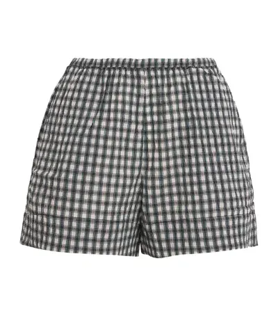 Ganni Seersucker Check Shorts In White