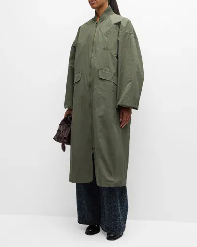 Ganni Seersucker Oversized Shell Coat In Beetle