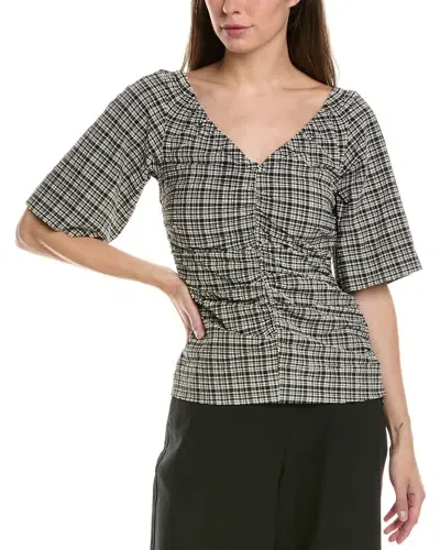 Ganni Ruched Checked Seersucker Top In Black