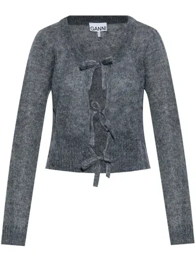 Ganni Drawstring Cardigan In Grey