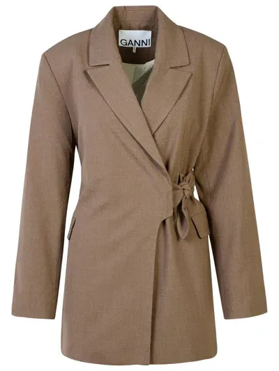 Ganni Shiitake Viscose Blend Blazer In Brown