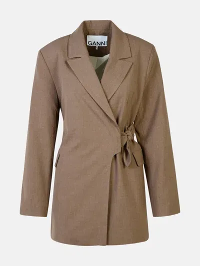 Ganni Shiitake Viscose Blend Blazer In Brown