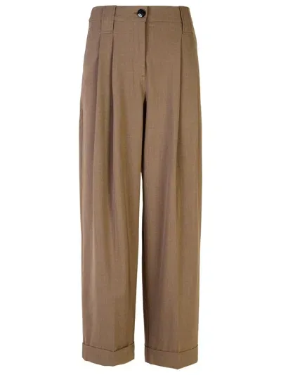 Ganni Shiitake Viscose Blend Pants In Brown