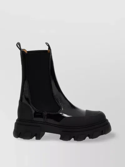 Ganni Shiny Ankle Boots In Black