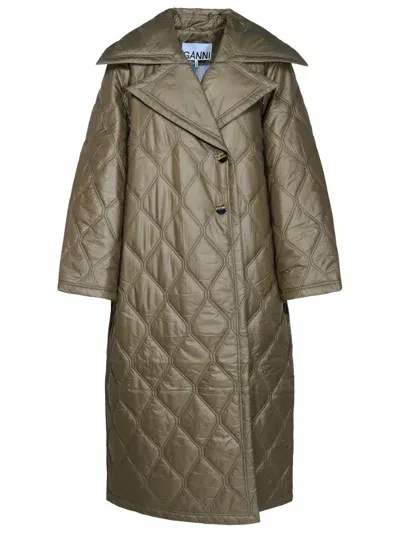 Ganni Shiny Olive Green Polyester Coat