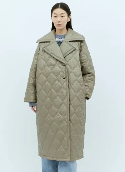 Ganni Women Shiny Quilt Coat In Green