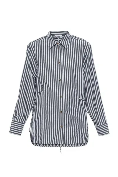 Ganni Shirt With Stripe Pattern In Black