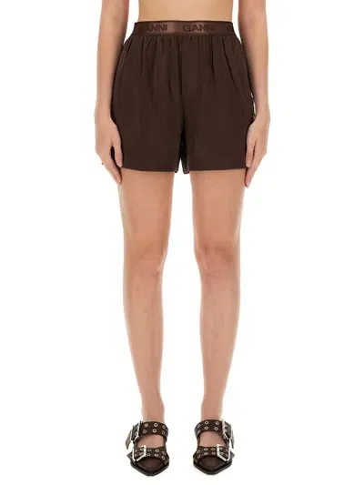 Ganni Short In Satin In Brown