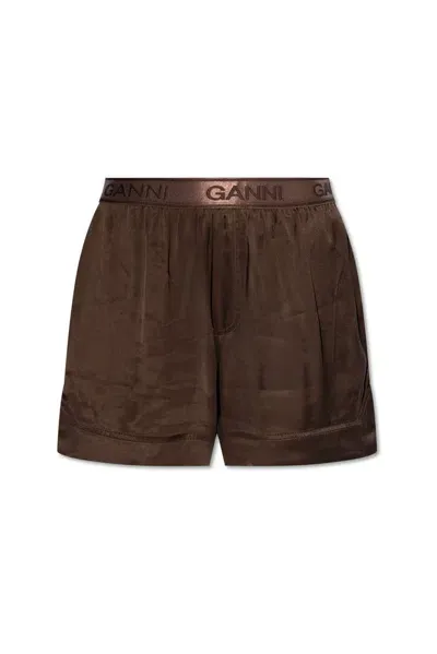 Ganni Shorts With A Back Pocket In Mole