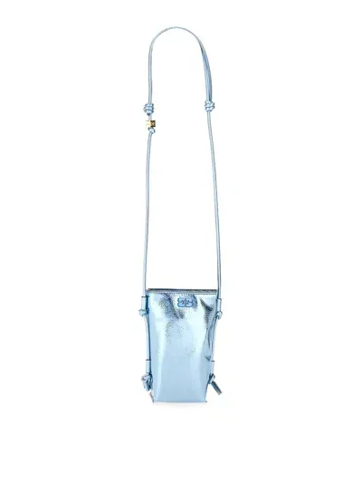 Ganni Shoulder Bag With Logo In Blue