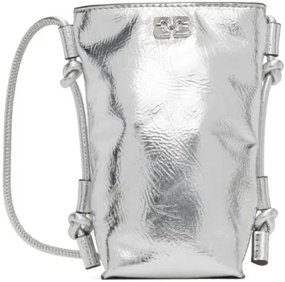 Ganni Silver Metallic Bou Crossbody Bag In 018 Silver