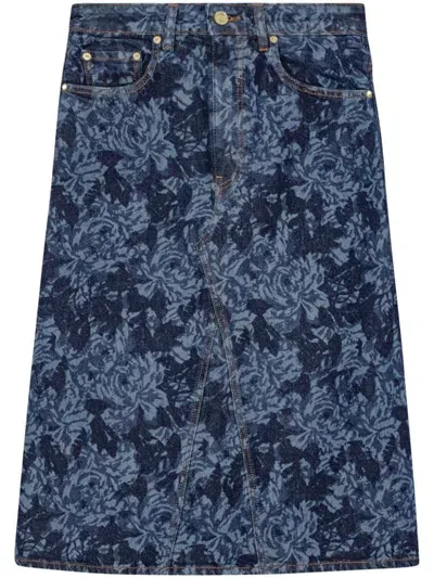 Ganni Floral-print Denim Skirt