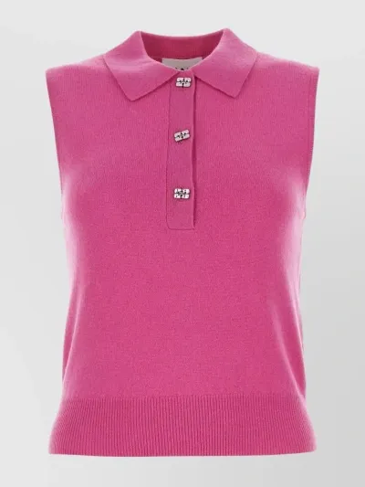 Ganni Sleeveless Knitted Polo In Cone Flower