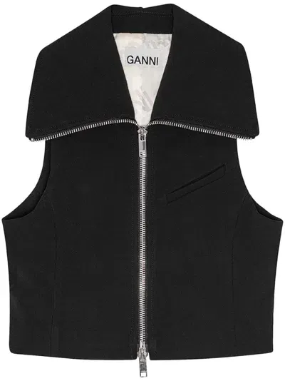 Ganni Sleeveless Zipped Vest In Black