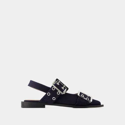 Ganni Slingback Flats In Navy