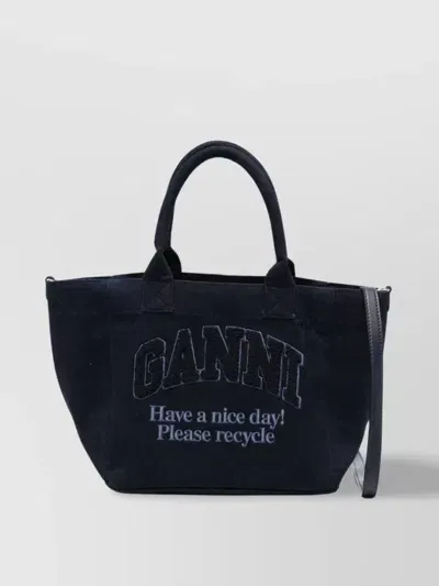 Ganni Denim Tote Bag In Blue