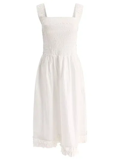 Ganni Smock Poplin Midi Dress In Bright White