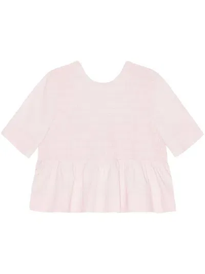 Ganni Babies' Smocked-panelling Poplin Blouse In Pink