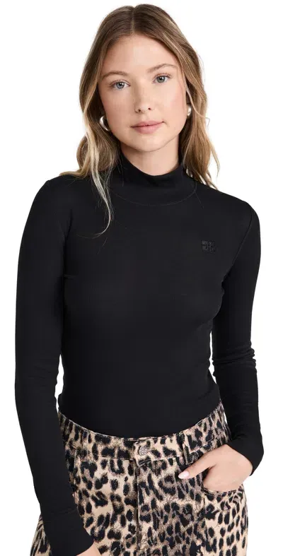 Ganni Soft Cotton Rib Long Sleeve T-shirt Black