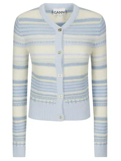 Ganni Soft Wool Stripe Cardigan In Multicolor