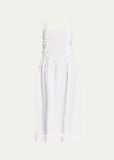 Ganni Strappy Cotton Poplin Midi Smock Dress In White