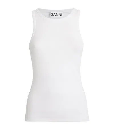 Ganni Stretch-cotton Logo Tank Top In White