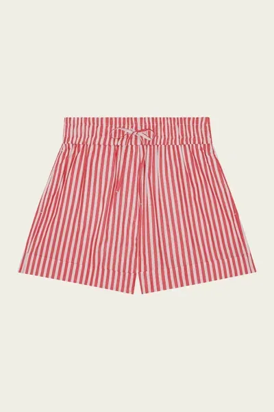 Ganni Stripe Cotton Shorts In Barbado Cherry In Red