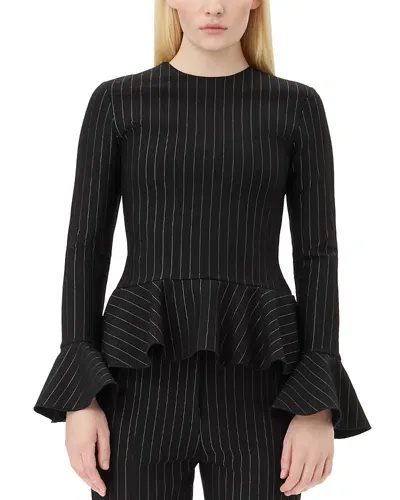 Ganni Stripe Peplum Blouse In Black