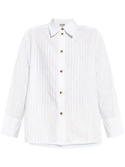 Ganni Striped Organic-cotton Shirt In White