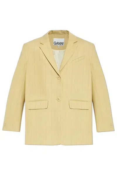 Ganni Striped Pattern Blazer In Beige