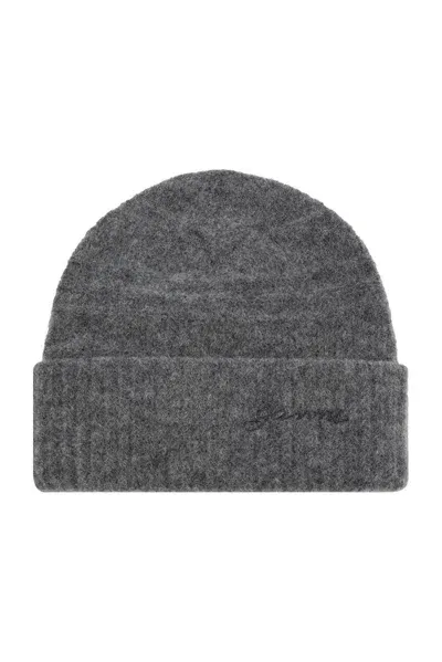 Ganni Striped Pattern Hat In Grey