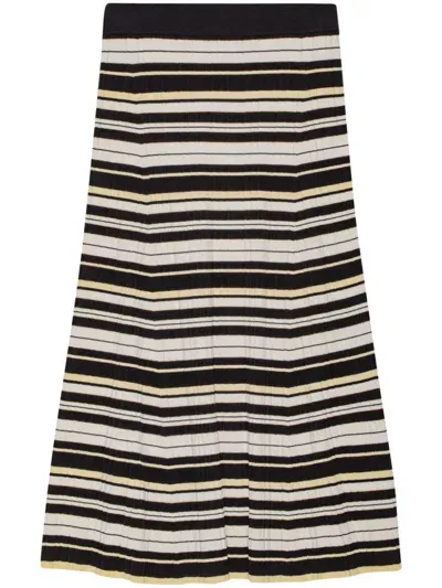 Ganni Striped Ribbed-knit Midi Skirt In Black