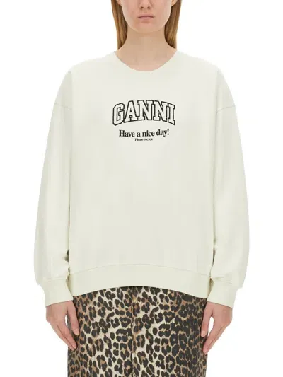 Ganni Sweatshirt With Logo In Egret